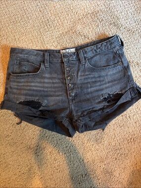 Free People Black Distressed High-Rise Jean Shorts
